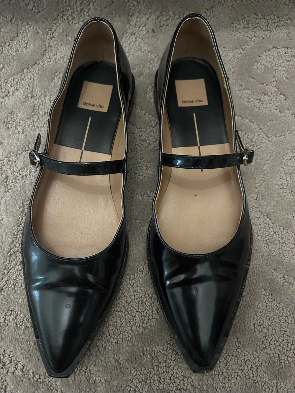 Dolce Vita Black Patent Mary Jane Pointed-Toe Flats
